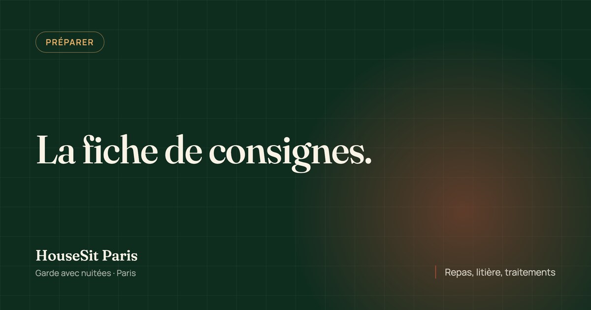 Couverture éditoriale de l'article, avec le titre « La fiche de consignes » en lettres crème sur un fond vert forêt.