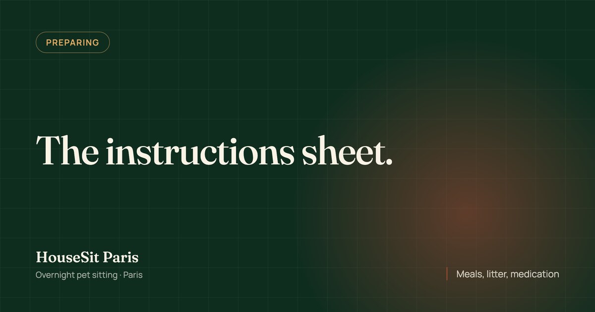 Editorial cover for the article, with the title “The instructions sheet” in cream lettering on a forest green background.