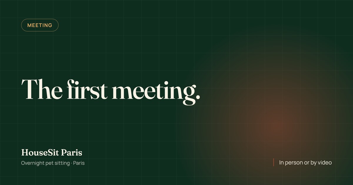 Editorial cover for the article, with the title “The first meeting” in cream lettering on a forest green background.